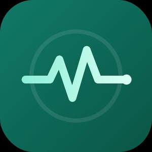 May include: A square icon with rounded corners featuring a dark teal background and a centred light mint green heartbeat line graphic. The line is enclosed within a faint, thin circular outline, creating a clean and simple digital interface element.