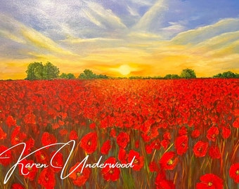 Sunset Poppy Field Oil Painting
