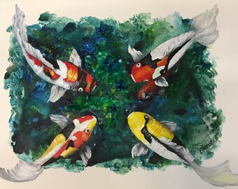 Vente Koi Fish Box Canvas Acrylique Peinture