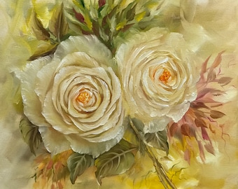 Peinture à l’huile de roses sur la toile de boîte