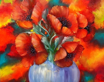 Cottage Poppy 12 x 12 inch  Box Canvas Oil Painting