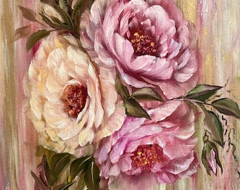 Peinture à l'huile de rose - Toile de boîte