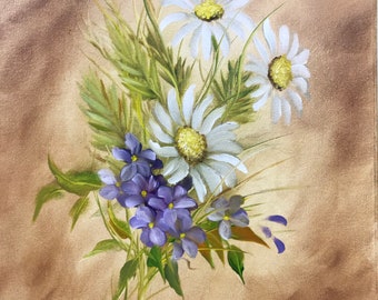 Daisy bouquet Peinture à l’huile 12 x 16 pouces toile boîte