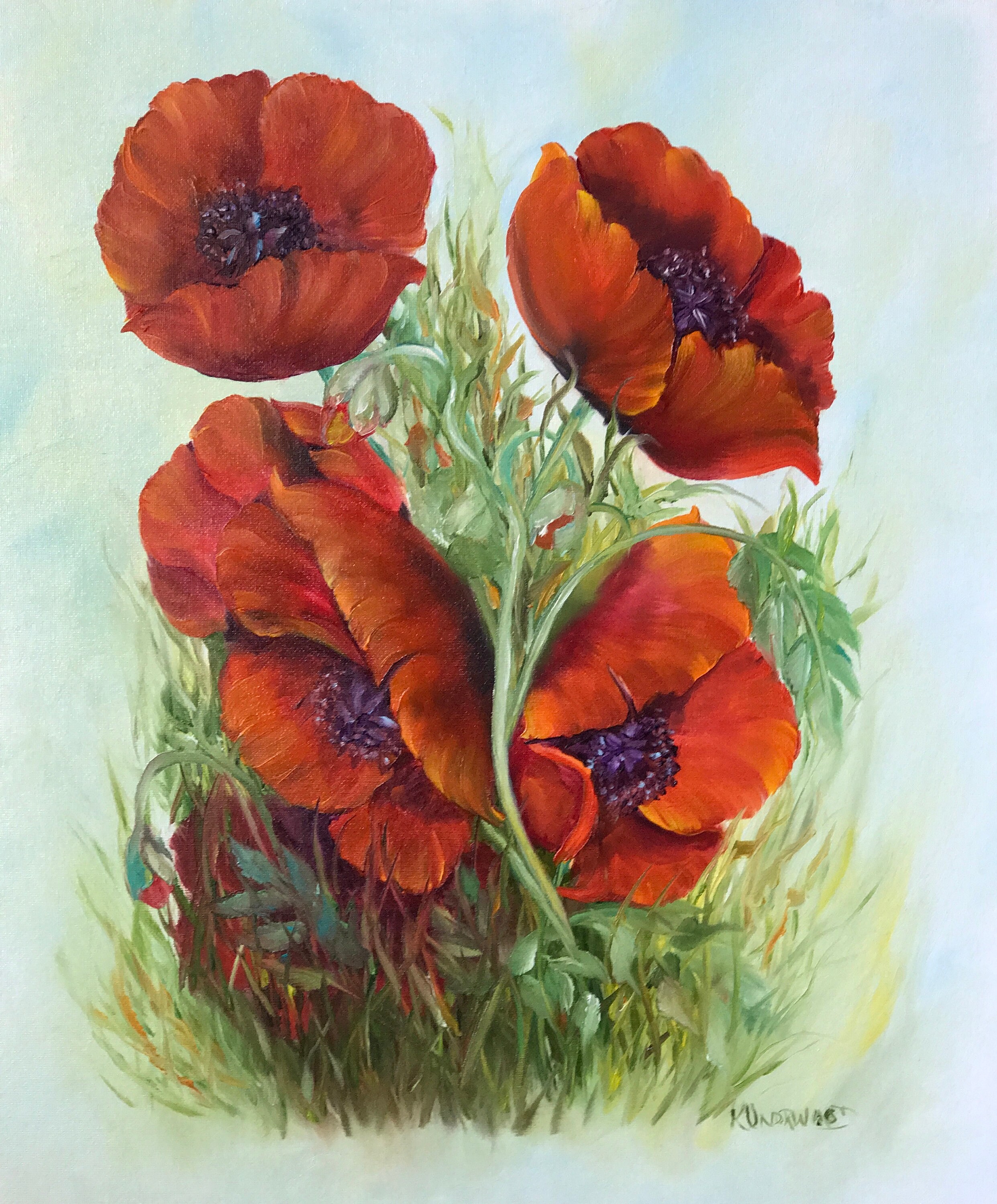 Poppy 12 x 16 inch  Canvas Board Oil Painting