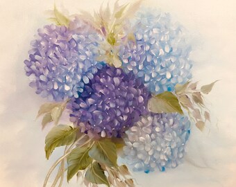 Peinture à l’huile d’hortensia bleu