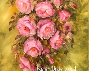 vintage Bouquet de Roses - Peinture à l'huile