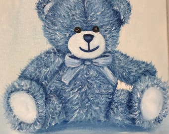 Baby Blue Teddy Bear Oil Painting