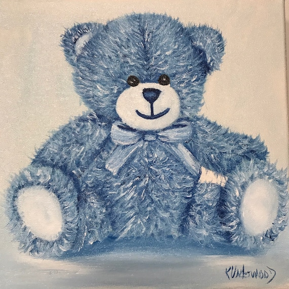Baby Blue Teddy Bear Oil Painting Etsy