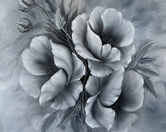Black & White Poppies Original Oil Painting