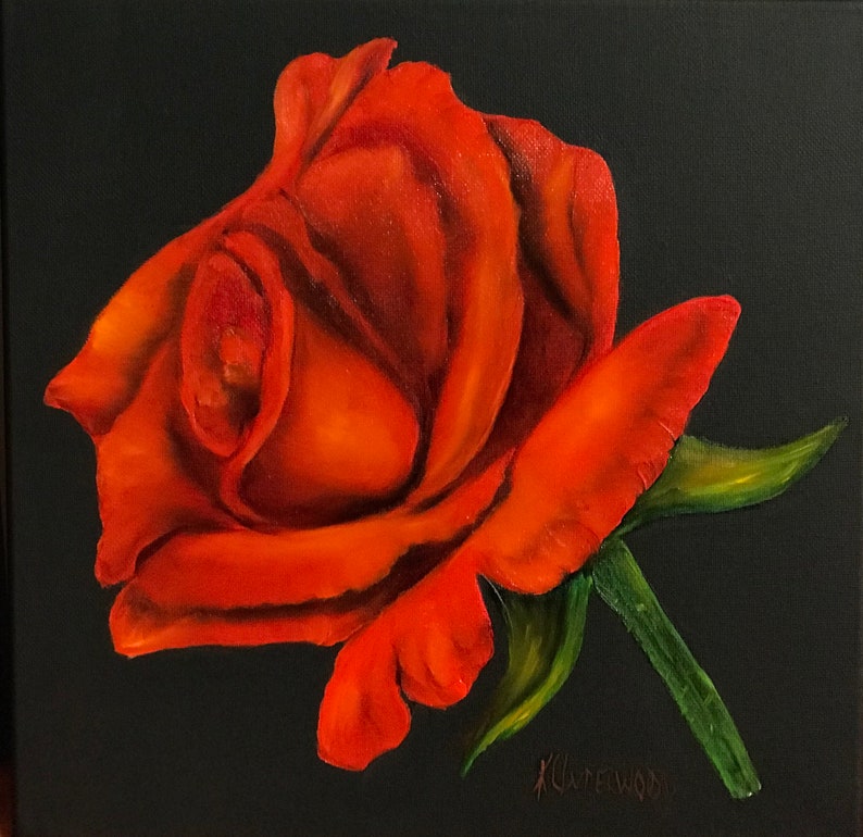 Romantic Red Rose Oil Painting Etsy