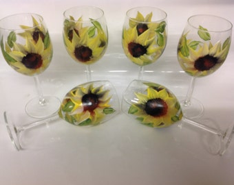 Wedding, Brides maid, anniversary Wine Glass Sun Flower