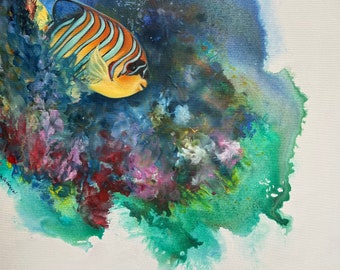 Peinture à l'huile de toile de boîte de jardin d'eau d'océan
