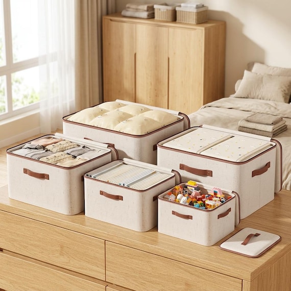 Stoffaufbewahrungsbox mit Deckel, faltbarer Kleiderschrank-Organizer, Aufbewahrungsbox für Kleidung und Decken, Aufbewahrungsbox für unter dem Bett, Wäscheorganizer