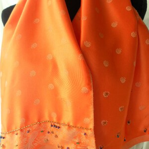 Orange reversible satin sari handmade hand beaded scarf