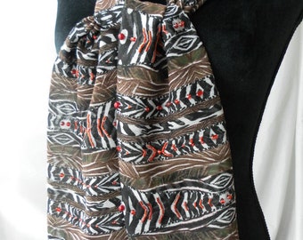 Geometric black brown white chiffon handmade hand beaded scarf