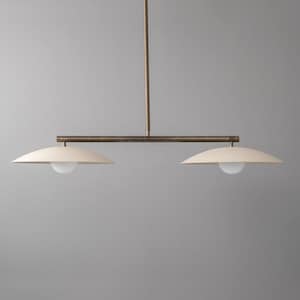Elegant Brass Linear Chandelier, White Metal Dome Shades, Mid Century Modern Dining Light, Kitchen Island Fixture