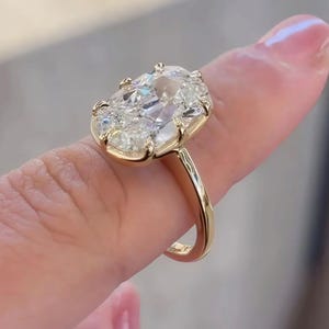 3 Ct Old mine Cushion Moissanite Engagement Ring Low Profile Cathedral Solitaire Solid Gold Collet Set Ring Split Prong Promise Ring For Her