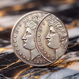 Sällsynt S Morgan silverdollarmynt från 1893, tvåsidig dubbelslagsdie-anomali, viktigt datum, samlarobjekt från amerikanska myntverket.