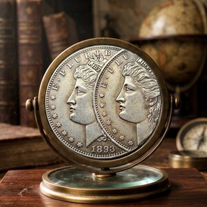 Rara moneta da un dollaro d'argento Morgan del 1893 con errore di conio, con due facce e doppia coniatura anomala, data chiave da collezione della Zecca degli Stati Uniti.