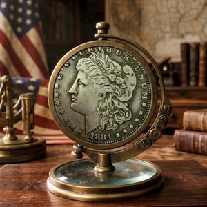 Rara moneta da un dollaro d'argento Morgan del 1884 con errore di conio, con due facce e doppia coniatura anomala, coniata a New Orleans, oggetto da collezione statunitense, numismatica storica.
