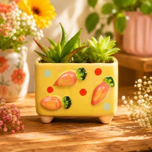 Cute Ceramic Succulent Planter Fruit Flower Pot for Small Plants Strawberry Carrot Cherry Watermelon Colorful Home Decor