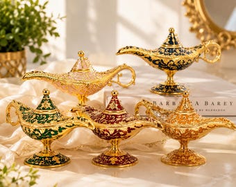 Lámpara de Aladino Genio Decorativa, Lámpara de Aceite Mágica Vintage, Decoración para el Hogar de Estilo Árabe, Adorno Metálico Coleccionable, Regalo de Fantasía