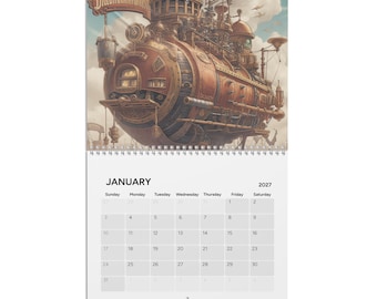 Calendario da parete Steampunk Airship Voyage 2027 / Agenda mensile di fantascienza e fantasy