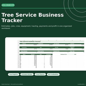 Baumpflege-Excel-Tracker: Kostenvoranschläge, Personal, Ausrüstung und Auftragsgewinn