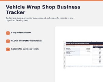 Vehicle Wrap Shop Excel Tracker, Design Proofs, Installation and Profit