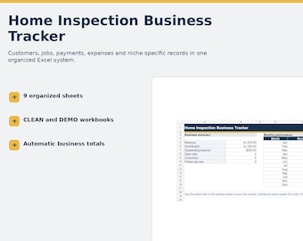 Home Inspection Excel Tracker, Properties, Reports, Jobs and Payments