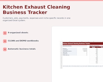 Kitchen Exhaust Cleaning Excel Tracker, Hood Systems, Routes and Reports
