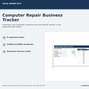 Computer Repair Shop Excel Tracker, Diagnostics, Parts and Pickup