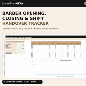 Lista di controllo per l'apertura e la chiusura del barbiere, passaggio di consegne tra i turni e monitoraggio delle operazioni giornaliere in formato Excel per i barbieri.