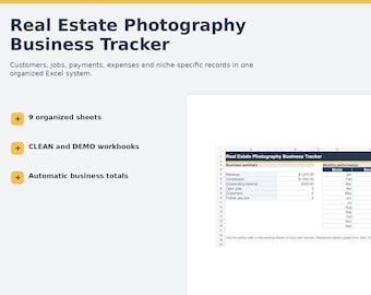 Real Estate Photography Excel Tracker, Property Shoots, Editing and Delivery