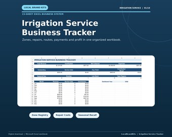 Irrigation Service Excel Tracker, Sprinkler Zones, Repair Jobs and Payments