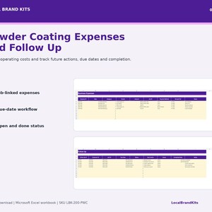 Business expenses and follow-up sheets for job costs due dates next actions owners and completion status.