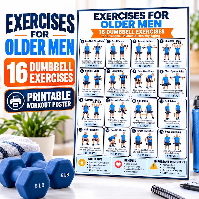 Home Workout Plan.pdf Exercises for Older Men Printable PDF | 16 Dumbbell Exercises Workout ...