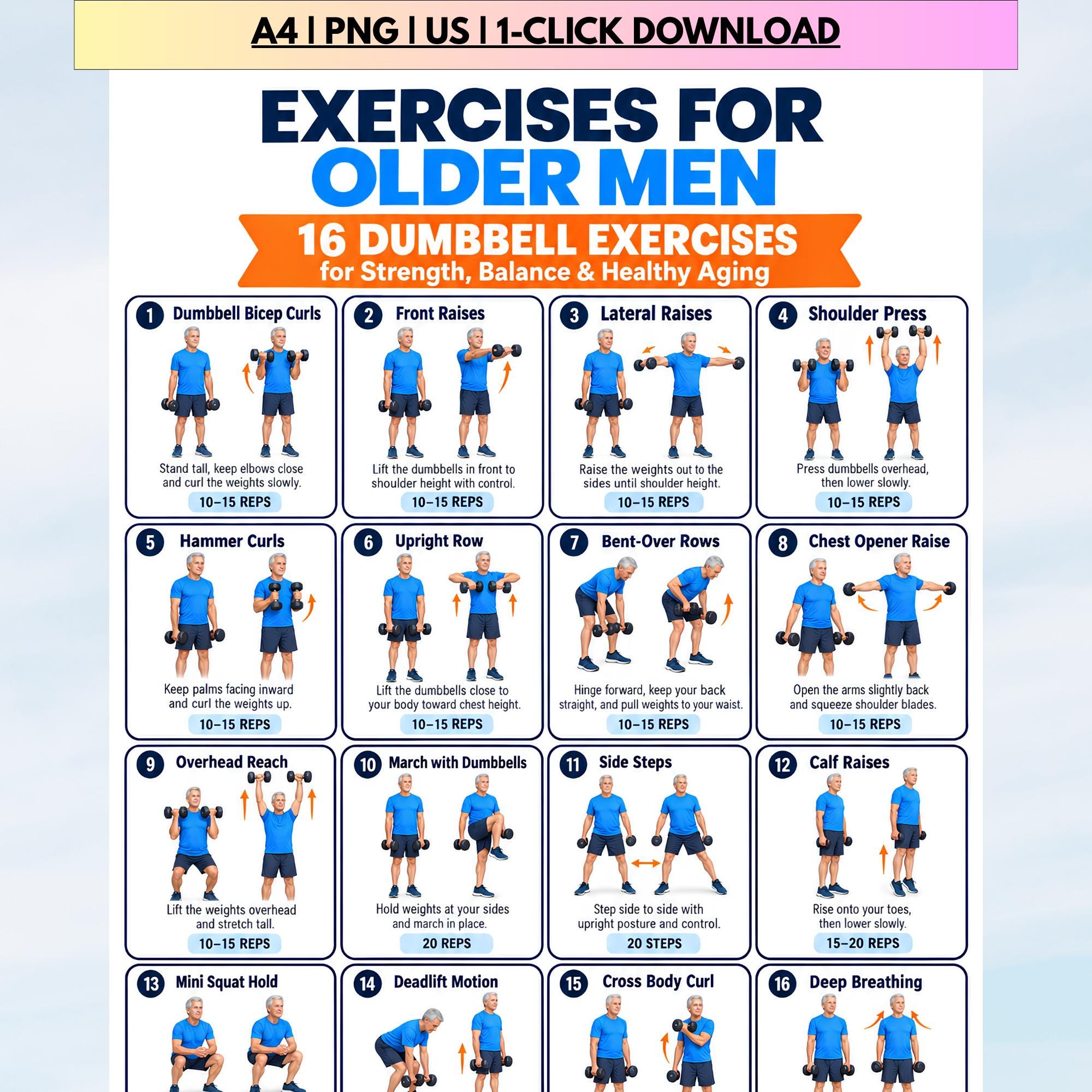 Home Workout Plan.pdf Exercises for Older Men Printable PDF | 16 Dumbbell Exercises Workout ...