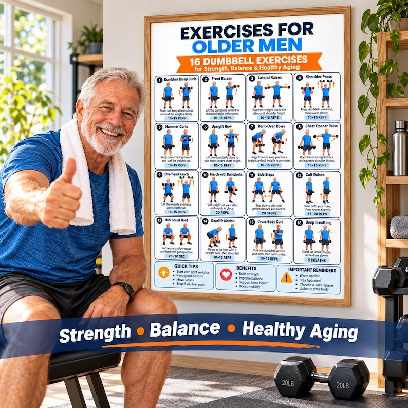 Home Workout Plan.pdf Exercises for Older Men Printable PDF | 16 Dumbbell Exercises Workout ...
