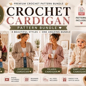 4-in-1 haakpatroonbundel voor vesten (PDF) | Patchwork-, oversized-, pyjama- en babyvestpatronen | Direct digitaal te downloaden