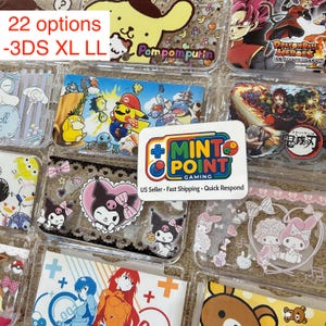May include: A collection of clear protective cases for 3DS XL LL gaming consoles, each featuring various anime and character graphics including Pompompurin, Dragon Ball, Pokemon, Kuromi, and My Melody, with a central Mint Point Gaming logo sticker.