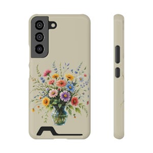 Floral Phone Case with Card Holder: Impact Resistant Polycarbonate