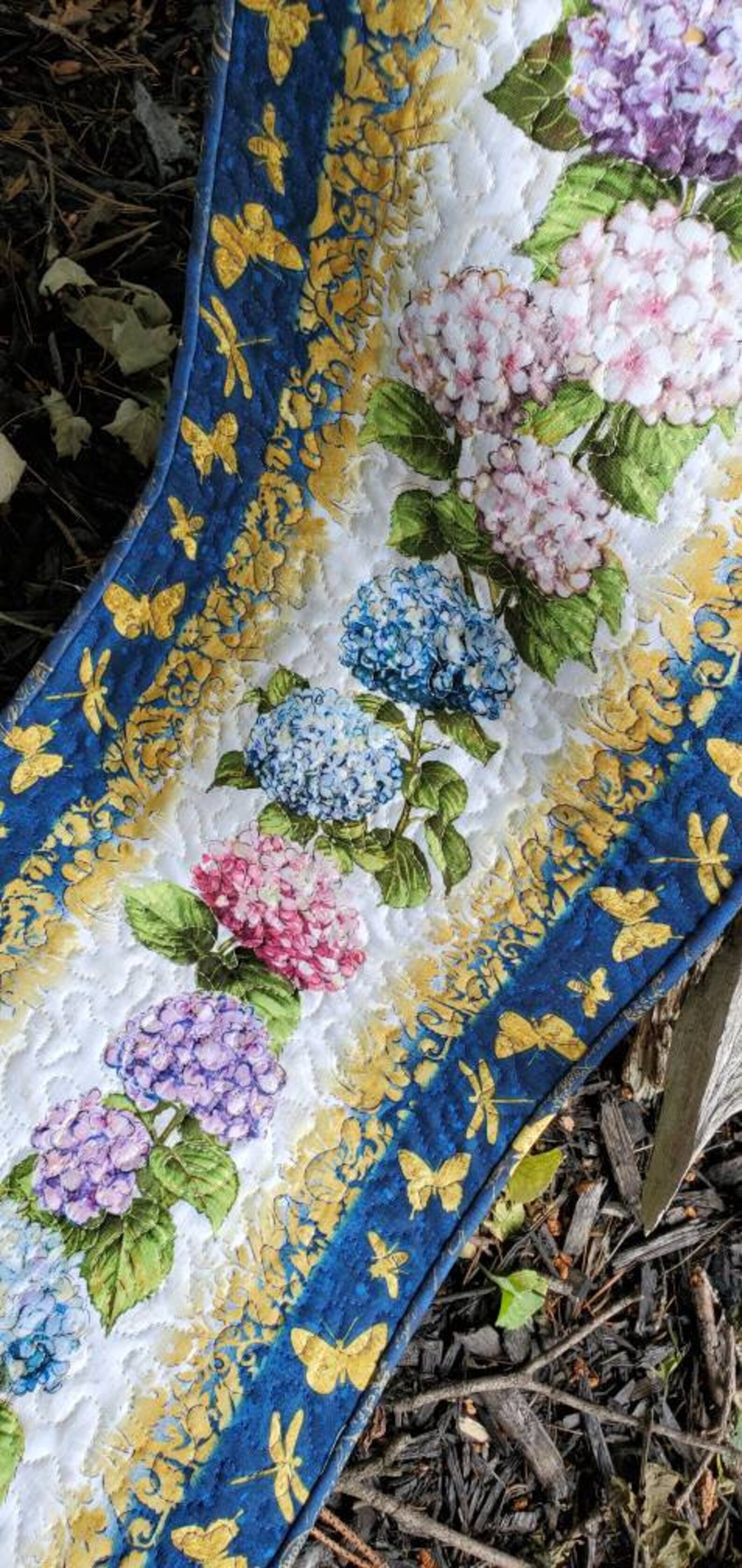 Hydrangea floral quilted table runner. Etsy