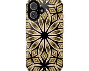 Capa de celular com estampa floral geométrica: capa protetora bege creme preta