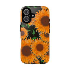 Custodia per telefono, custodia rustica resistente con motivo girasole, custodia floreale estiva disegnata a mano, custodia protettiva per telefono, accessori in stile fattoria chic