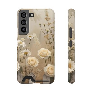 Telefoonhoesje met bloemenprint en kaarthouder | Delicaat roosontwerp, cadeau voor haar, elegant accessoire, lentedecor, gepersonaliseerde telefoonhoes