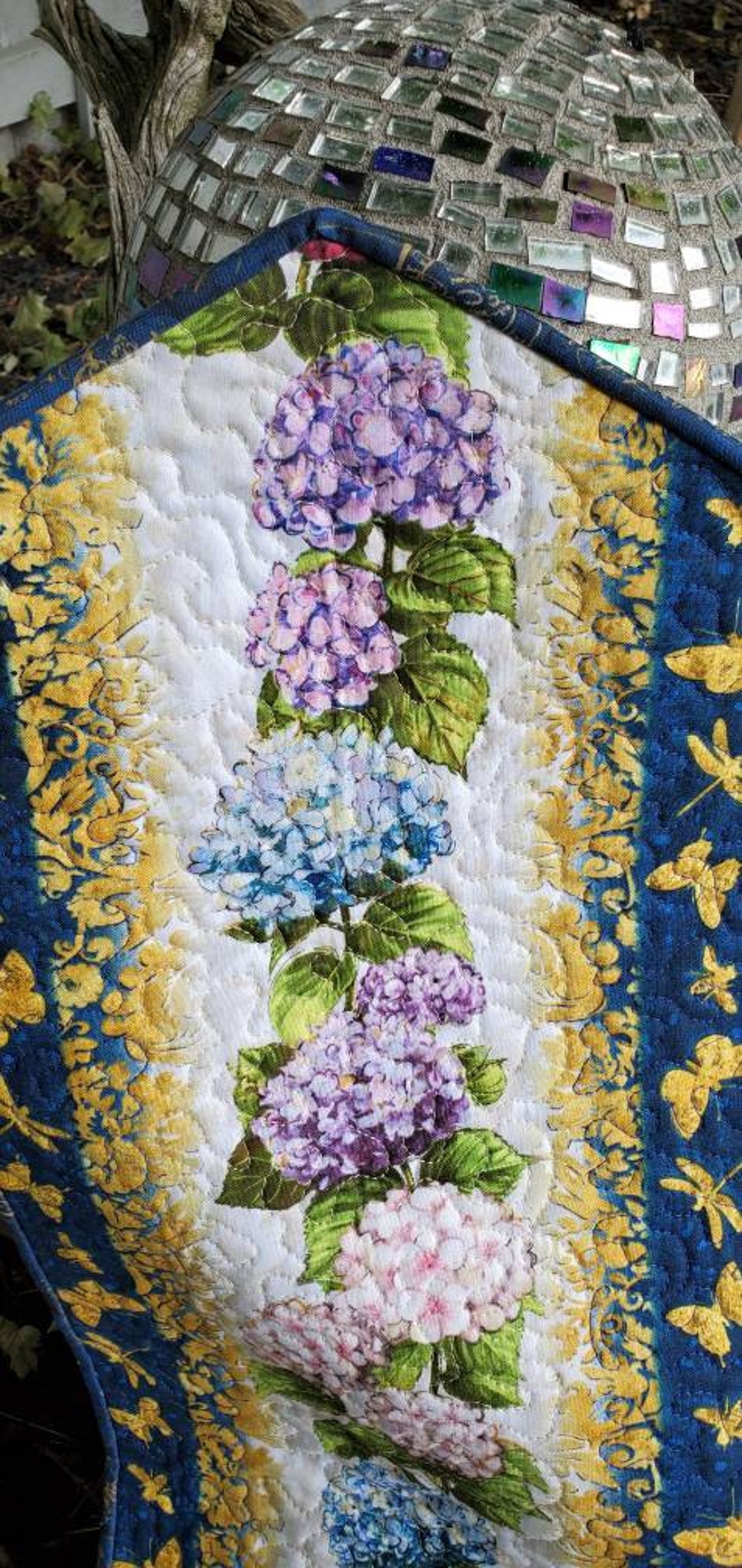 Hydrangea floral quilted table runner. Etsy