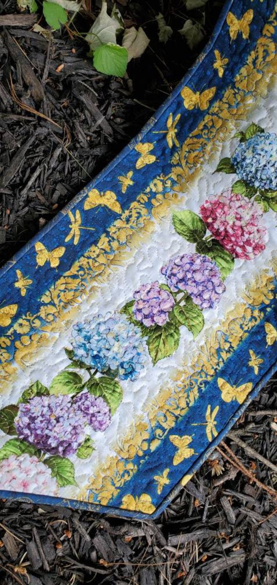 Hydrangea floral quilted table runner. Etsy