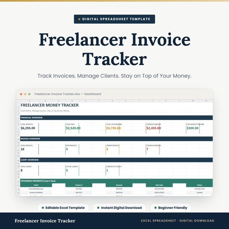 Freelancer Invoice Tracker Spreadsheet for Client Payments - Etsy