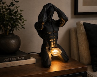 Lampe de table en forme de silhouette masculine, lampe sculpturale moderne, lampe artistique représentant un homme, décoration de bureau noire, éclairage d'appoint minimaliste, cadeau pour homme